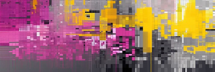 Fototapeta na wymiar Yellow and Pink pixel pattern artwork