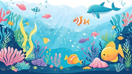 Fototapeta na wymiar underwater clip art collection with marine life and ocean elements