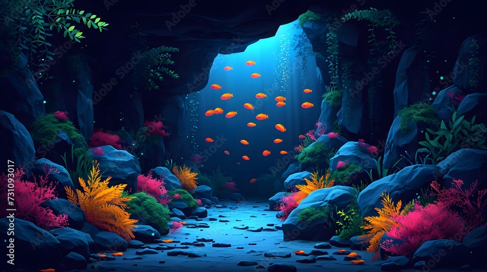 Wall mural underwater clip art collection with marine life and ocean elements