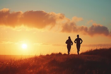 Active duo A couple embarks on a sunrise run A shared stride towards health and harmony