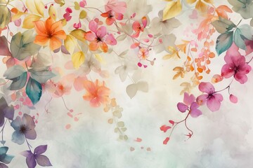 Floral watercolor A delicate composition of blooms and leaves A dance of color and texture