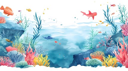 Fototapeta na wymiar watercolor clip art,marine life and coral reefs