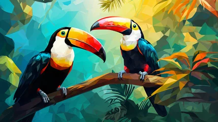 Cercles muraux Toucan Two toucan tropical birds sitting on a tree branch.