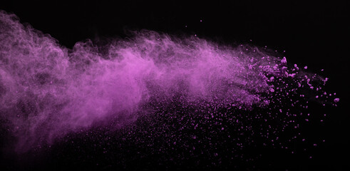 Purple powder dust smoke on black background