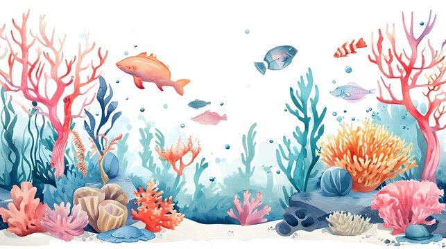  watercolor clip art,marine life and coral reefs