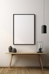 mock-up template for poster or picture blank black frame on a colorful wall