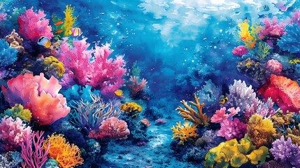 Naklejka na ściany i meble watercolor clip art,marine life and coral reefs