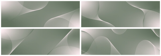 Obraz premium Abstract background vector set green with dynamic waves for business design. Futuristic technology backdrop with network wavy lines. Premium template with stripes and gradient mesh for banner, poster