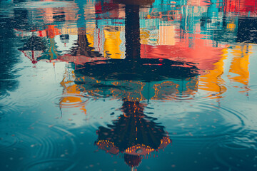 Wonder Abstract background reflecting carnival festivities in a vintage mirrored in water. 