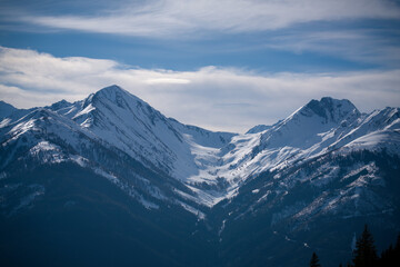 beautiful view of the alps, the hohe tauern in the national park austria, at a sunny winter day