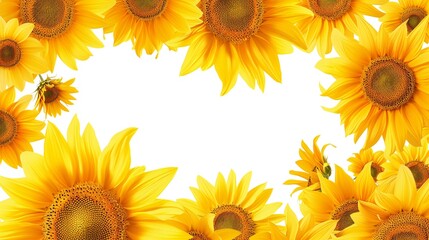 Frame decorated with sunflowers on white background, banner - obrazy, fototapety, plakaty