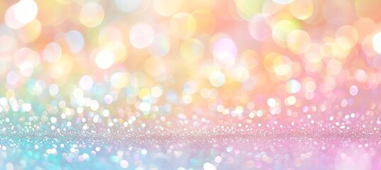 Abstract blurred bokeh background with mint green, peach orange, and white silver colors