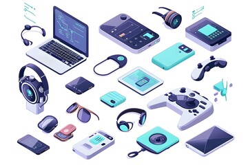 clip art set with modern devices and icons