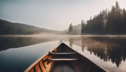 Foto op Aluminium Bow of a canoe in the morning on a misty lake © Adi