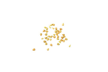 Green buckwheat isolated on a white background. Superfood. Raw buckwheat porridge. Healthy vegan food, eco products, diet, organic.