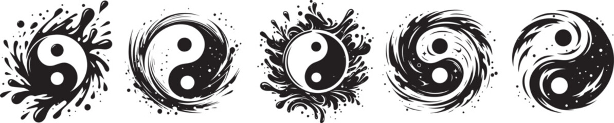 decorative chinese characters yin and yang - obrazy, fototapety, plakaty