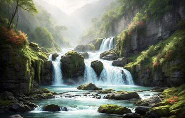 Naklejka na ściany i meble Beautiful waterfall