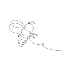  Continuous one line drawing of bee outline vector illustration