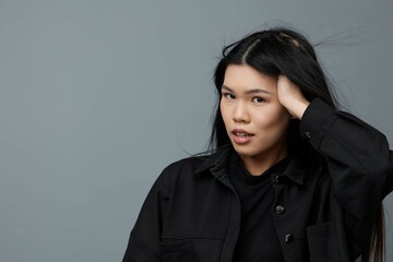 Woman girl asian smile beauty portrait face background fashion