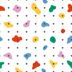 Rock climbing wall seamless pattern. Vector holds for rock climbing on a grey wall in the gym, sport repeat background.