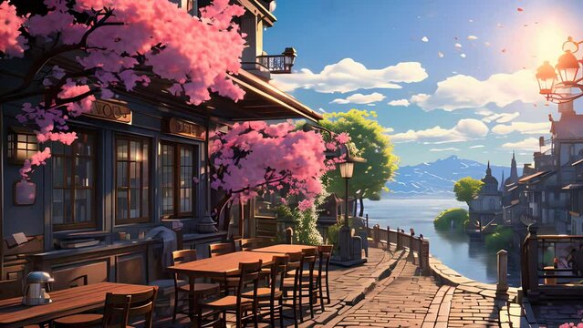 City blooms amidst historic architecture and charming streets anime footage