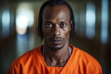 Naklejka premium Generative AI picture restricted freedom concept prisoner in jail orange uniform criminal person