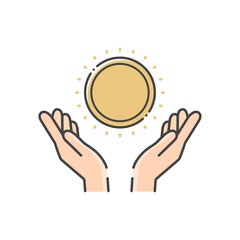 無地の丸い物を持っている人の手のアイコン - 刻印のないコインのデザイン素材
