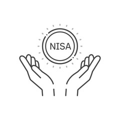 NISAの文字とコインを持っている人の手のアイコン - シンプルな投資･利益や収益のイメージ素材