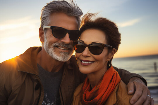 Elderly happy couple enjoying life together styling clothes family portrait Generative AI technology picture image - Powered by Adobe