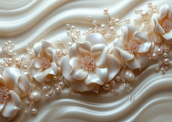 abstract flower white background with ornament and pearls