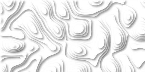  3D Papercut Stylized White topographic contour scheme and terrain. Topography grid map. Contour map background. Geographic line mountain relief. Abstract lines or wavy backdrop background.