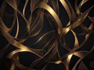 Abstract dark backdrop with intertwined patterns or a glistening gold mesh.