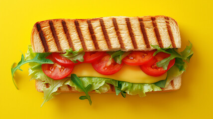 Minimal style, Delicious cheese sandwich on yellow background.