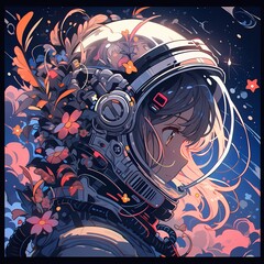 Astronaut Gazing with Cosmic Flora
