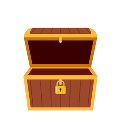Treasure chest, open and empty. Symbol of pirates, adventure, treasure. Vector illustration.