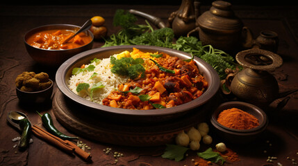 Traditional curry and ingredients.