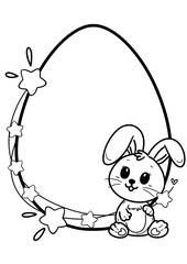 Cute Little Bunny With Easter Egg Fame, Easter Border for coloring, children's activities, Easter Egg Frame Outline, Egg Template Easter Coloring page,