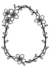 Flower Oval Frame,  Easter Border for coloring, children's activities, Easter Egg Frame Outline, Egg Template Easter Coloring page,