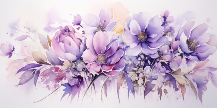 Spring flowers under the snow, drawing with paints. Primroses in spring. Generative AI