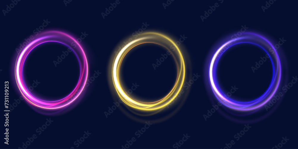 Aufkleber colored neon ovals or circles for swirl shiny rings light effect. glow luminous glitter shimmer trai