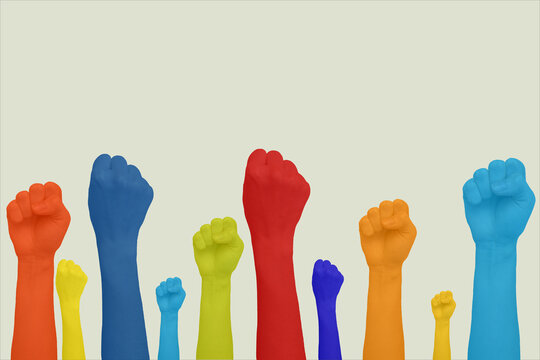 Feminism, protest and revolution, feminist struggle. Feminism activists in the form of a fist, symbolic forces, equality and struggle, union for women's rights, women's power and solidarity