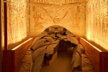 Burial chamber, decorated with the book of earth, inside the famous Ramsses V and VI tomb, named...