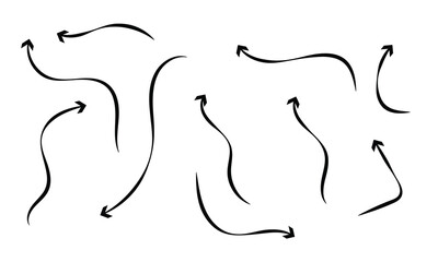 Arrows big black set icons. Arrow icon. Arrow vector collection. Arrow. Cursor. Doodle hand drawn arrows in white artboard.