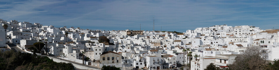 Fototapeta premium Panorama. Panoramic view of Vejer de la Frontera, a pretty white town in the province of Cadiz, Andalusia, Spain