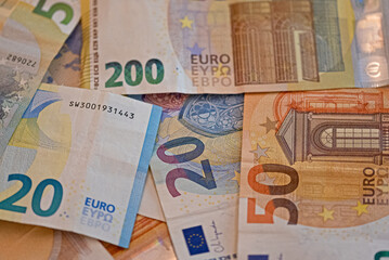 Euro banknotes currency background detail close up