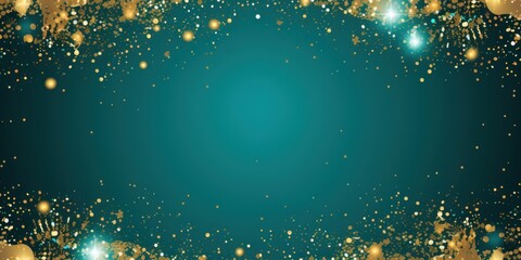 cyan blue golden blank frame background with confetti glitter and sparkles