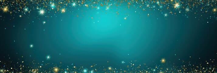 cyan blue golden blank frame background with confetti glitter and sparkles