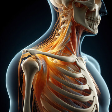3d rendered illustration of a shoulder, Clavicle and scapula, shoulder girdle anatomy, 4k, HD