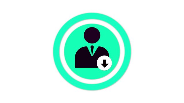 Person with a download icon animated on a white background