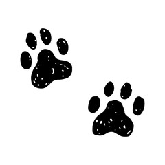 Textured grunge style animal paw prints. Cat, dog paw print. Wild animal track. © Natalie Bartush
